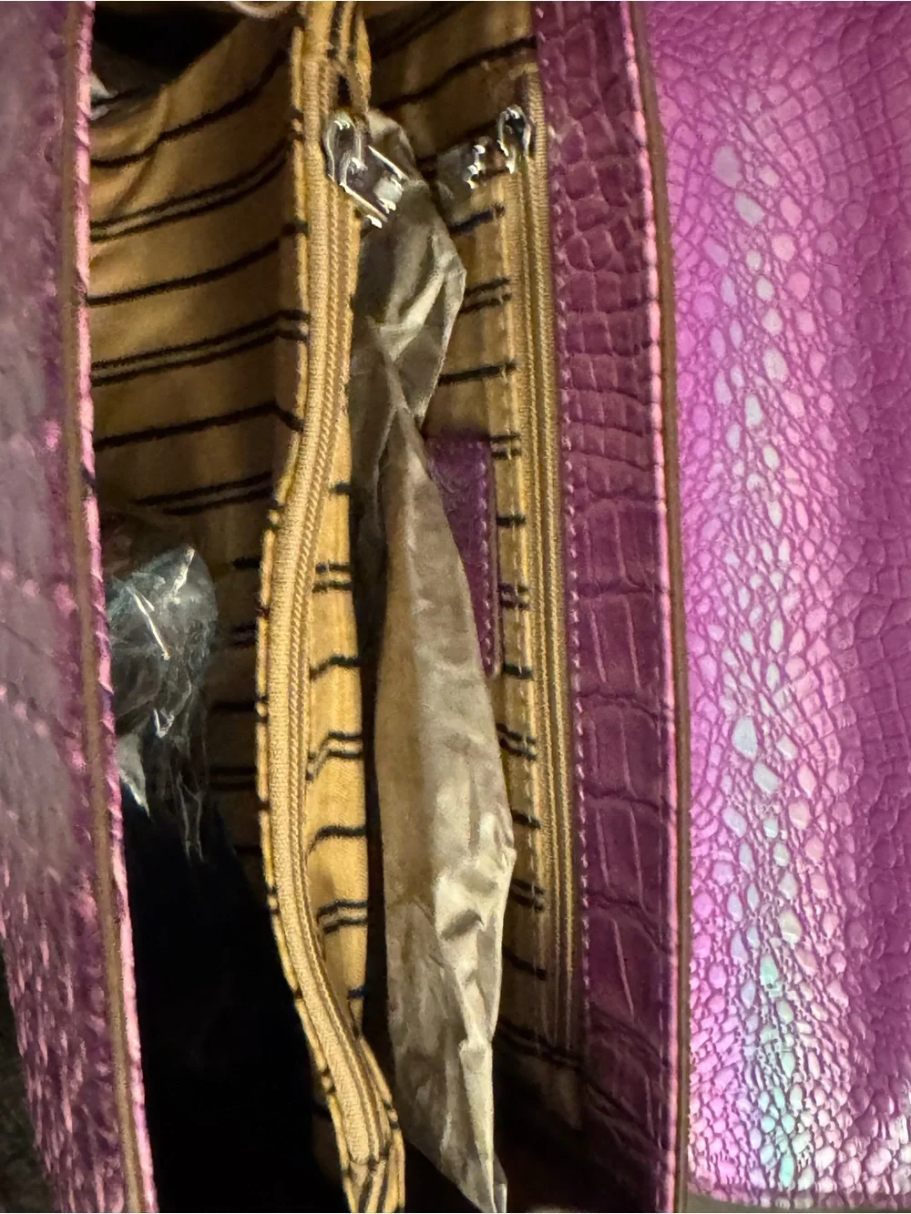Purple Croc-Embossed Leather Handbag - Women Bags